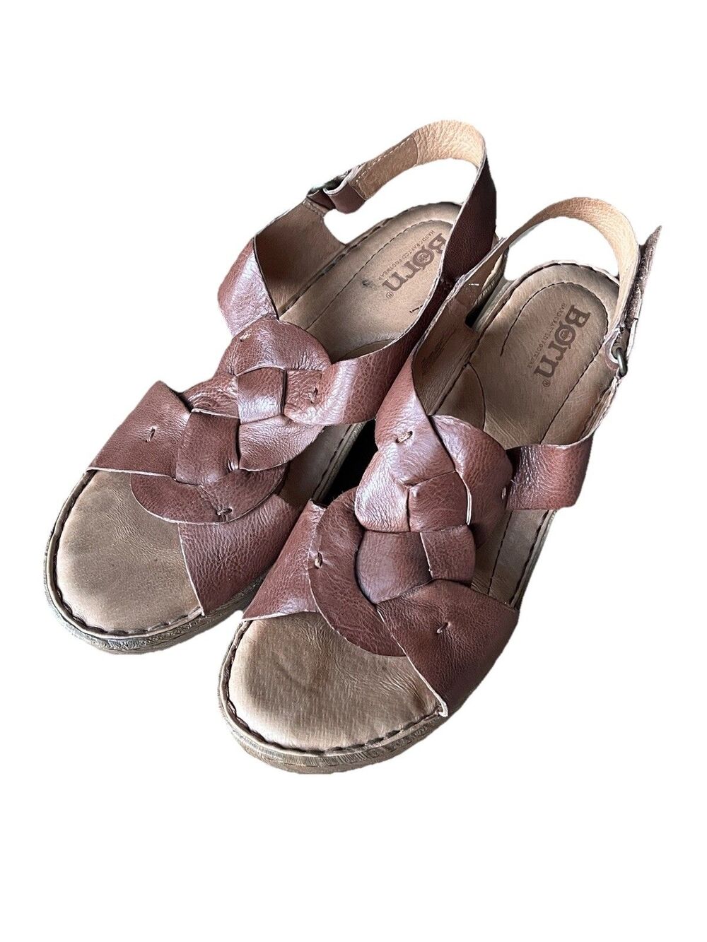Born Nina Brown Luggage Wedge Leather Sandals Size 7M Comfort - Picture 4 of 6